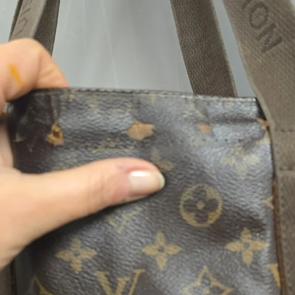 Vintage 1980s Louis Vuitton Brown Monogram Shoulder Bag. Name On Strap Detail.